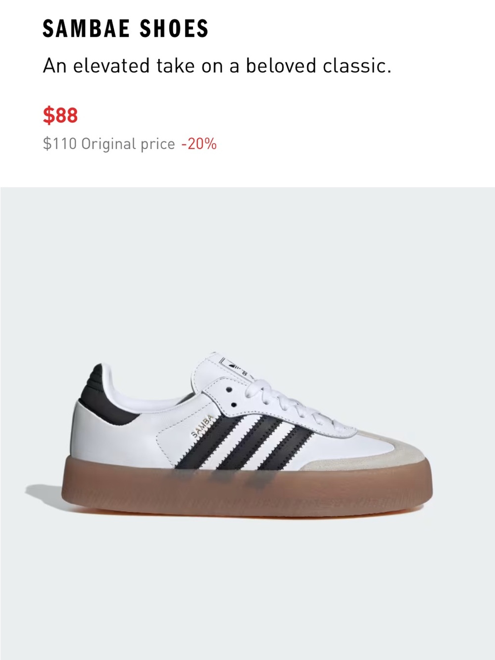 ADIDAS SANBA Women’s White and Black Leather Sneaker